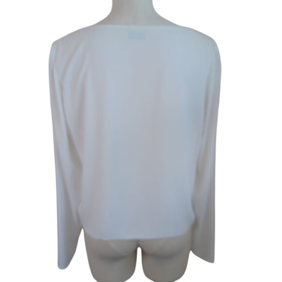 Aritzia Babaton Blouse Murphy White V Neck Cropped Blouse Long Sleeve Womens L - Picture 13 of 15